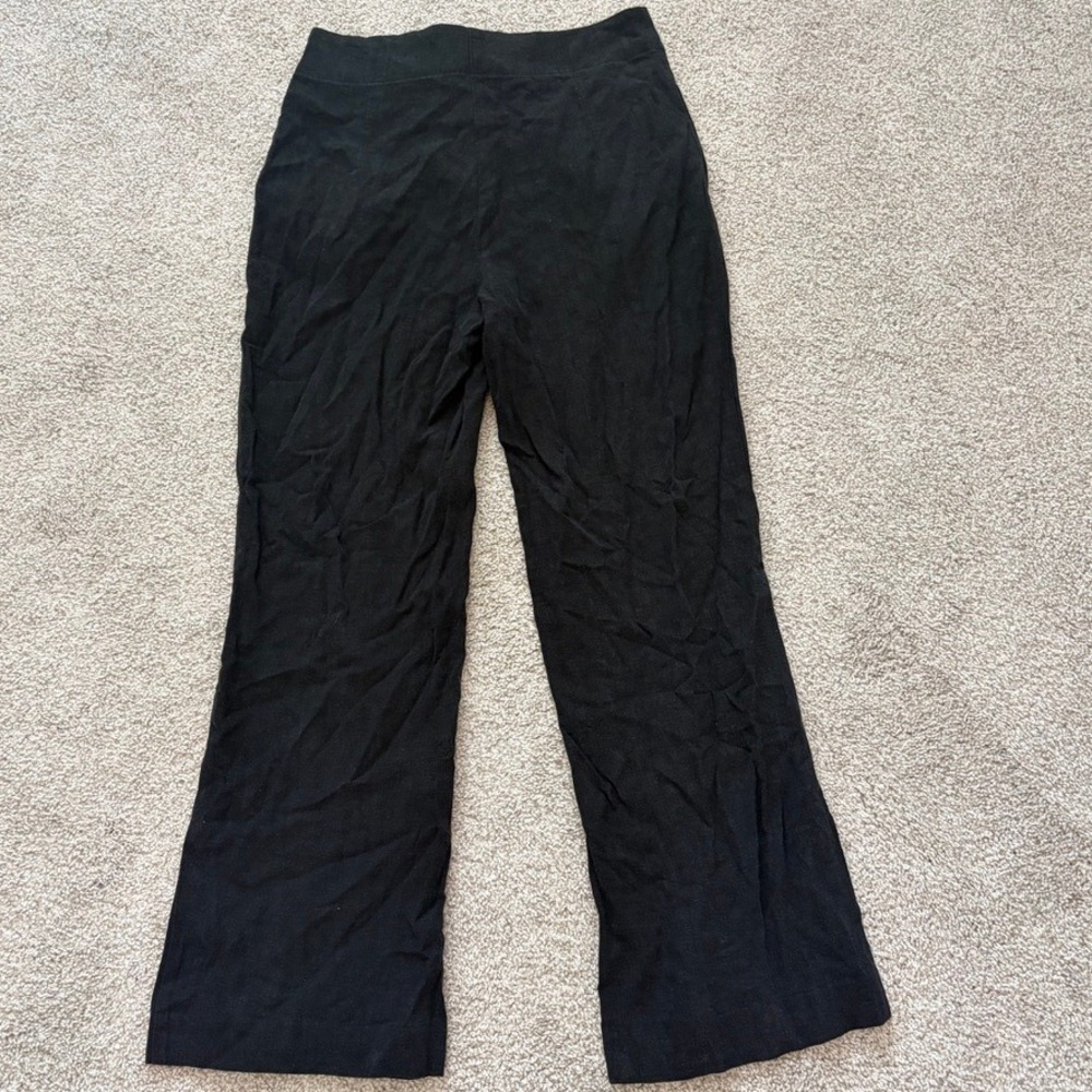 Anthropologie Linen Blend Pants Womens 2 Black Tie Waist Wide Leg Office Capsule - Picture 6 of 7
